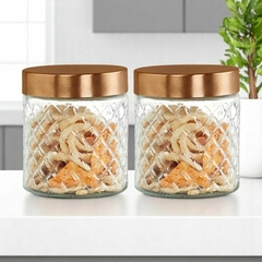 Pote Vidro 800ml Tampa Metal Rosca Design Diamond Luxo - comprar online