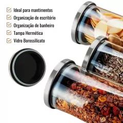 Imagem do Kit 3 Potes Herméticos De Vidro Borossilicato Com Tampa de Inox