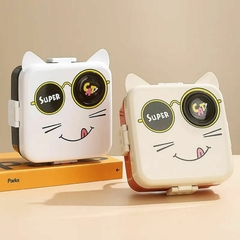 Kit Marmita Infantil Gato 3 Peças Colher e Mini Pote