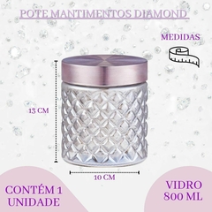 Pote Vidro 800ml Tampa Metal Rosca Design Diamond Luxo - Comercial Casa Sete