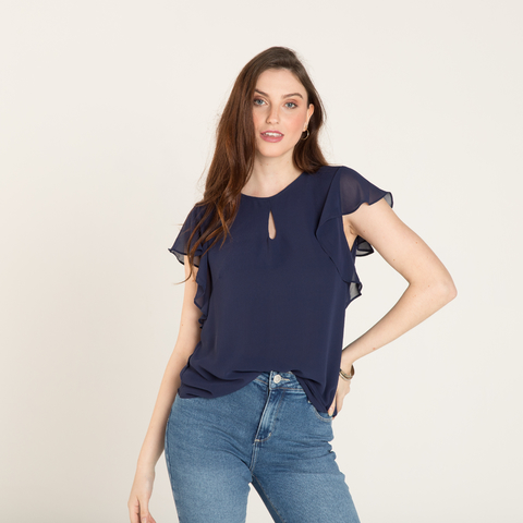 Blusa Chiffon Mangas Babado