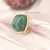 Anel Pedra Natural Quartzo Verde Quadrado Banho Ouro 18k (Ajustável)