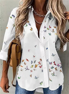 Blusa comprida mulher camisa casual blusa elegante mulher - Regra Sete Modas