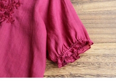 Bata Indiana Algodão Linho Verão Blusa Mulheres enhoras Bordados Top Elegante - Regra Sete Modas