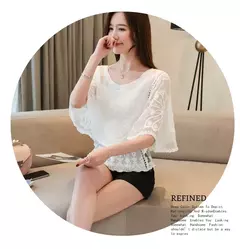 Blusa chiffon para mulheres, renda de algodão - loja online