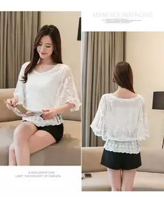 Blusa chiffon para mulheres, renda de algodão - Regra Sete Modas