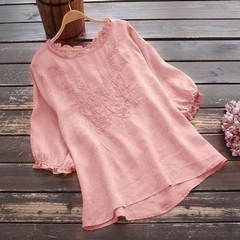 Bata Indiana Algodão Linho Verão Blusa Mulheres enhoras Bordados Top Elegante - loja online