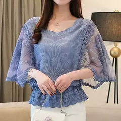 Blusa chiffon para mulheres, renda de algodão - comprar online