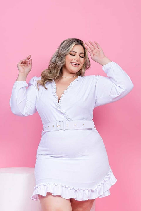 Vestido Plus Size Noiva e Colors com cinto Midi Fru