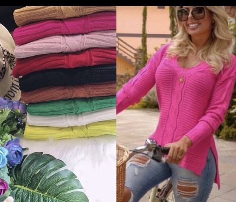 Blusa Tricot Gola V Rosa Bebê