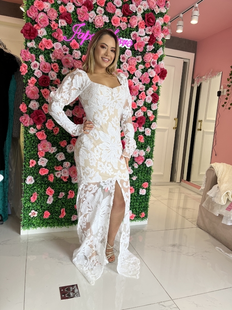 Vestido Longo Noiva Gra99 de PAETE Manga Longa