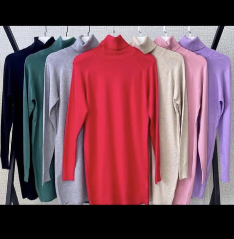 Vestido Tricot Manga Longa com gola Alta soltinho