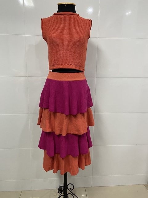 Saia Midi Tricot camadas bicolor Tendência