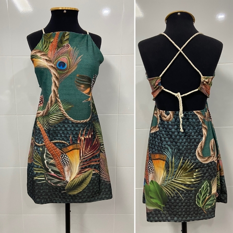 Vestido Curto estampado de cordinha