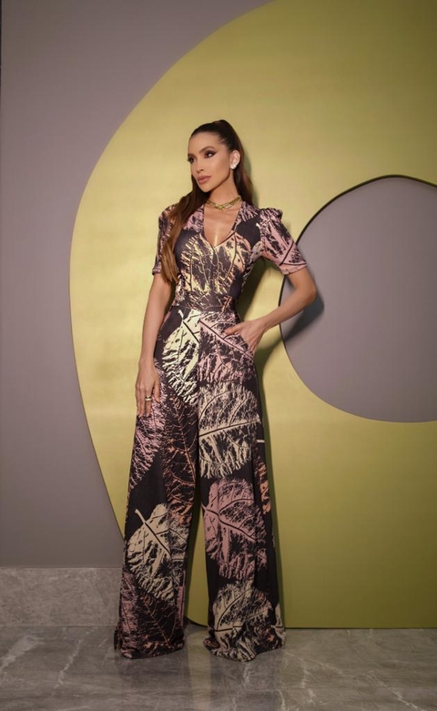 Macacao Pantalona Moderno Folhagem