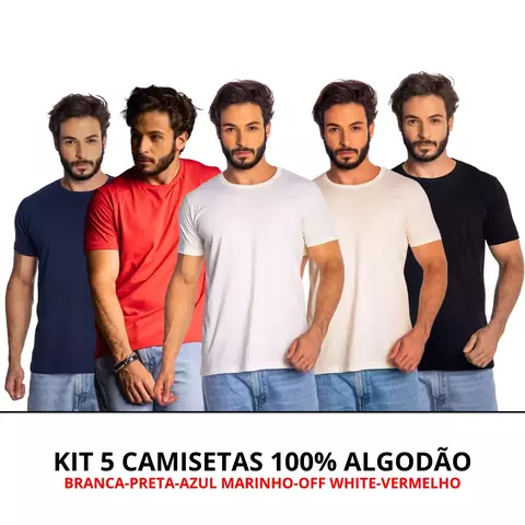 Kit 5 Camisas Masculinas Lisa Algodão