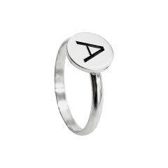 Anillo Inicial plateado con letra Negra - PLATA 925 en internet