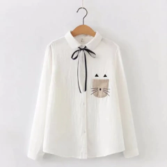 Blusa Blanca Hilo Gato Bordado