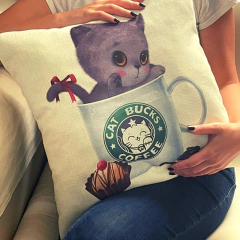Cojín de Lino Catbucks Coffee - CLB