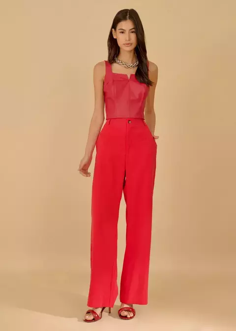 REGATA CROPPED COURO SINTÉTICO VERMELHO - comprar online