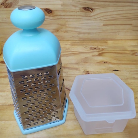 Ralador manual de legumes e queijos 6 faces em inox com pote coletor