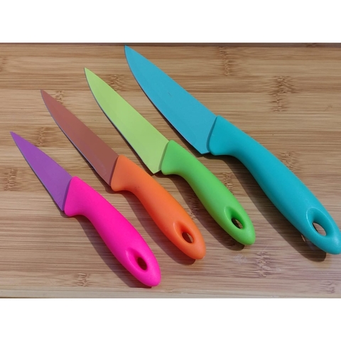 Kit conjunto de faca 4 peças coloridas de inox