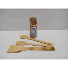 Kit utensílios de bambu espátula colher cabo longo colher de arroz e garfo grande - comprar online
