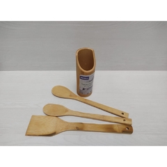 Kit utensílios de bambu espátula colher cabo longo colher de arroz e garfo grande na internet