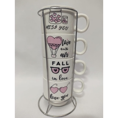 Kit conjunto de canequinha 4 peças e suporte de caneca decor - loja online