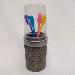 Porta escova de dente e pasta de dente com tampa plasútil decorado trama 400ml