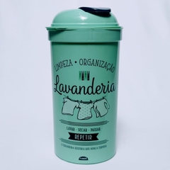 Pote porta sabão em pó 1,5lt lavanderia verde plasútil
