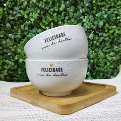Conjunto 2 Cumbuca Tigela Bowl de Cerâmica 440ml Felicidade Vem de Dentro