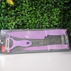 Jogo de Faca Inox com Descascador Roxo 3pçs Home Belle - comprar online