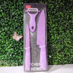 Jogo de Faca Inox com Descascador Roxo 3pçs Home Belle