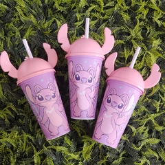 Copo Stich Angel com Tampa e canudo 500ml