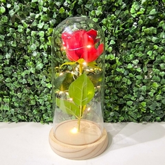 Redoma Luminária Decorativa Flor Rosa Vermelha LED 22cm