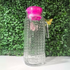 Jarra de Agua Suco de Vidro 1,2L Ladrilhos Tampa Rosa