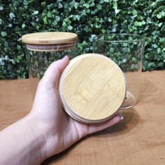 Kit 2 Pote Hermético Porta Mantimento de Vidro 700ml c/ Tampa à Vácuo de Bambu na internet