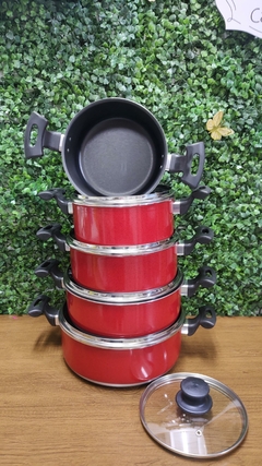 Conjunto jogo de panelas 5 peças teflon antiaderente tampa de vidro color na internet