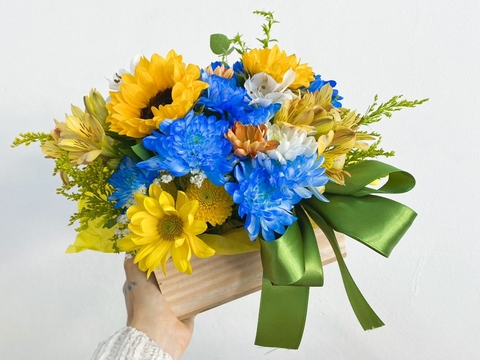 Baú florido girassol (versão Van Gogh) + cartão Noite Estrelada