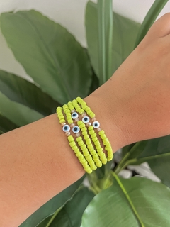 Pulseira Miçangas Olho Verde Limão