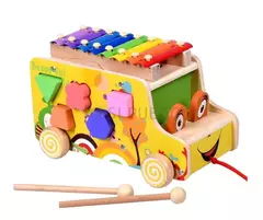 Camion De Madera Con Arrastre/ Xilófono Y Encastre Didáctico