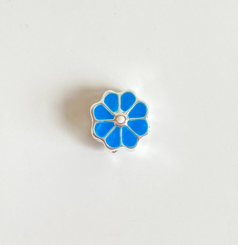 Berloque de passar Flor Azul - Prata