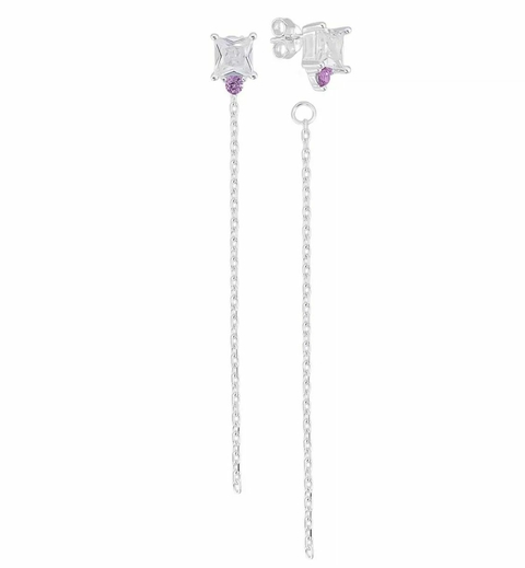 Brinco Pink e Cristal com fio - Prata 925 - comprar online