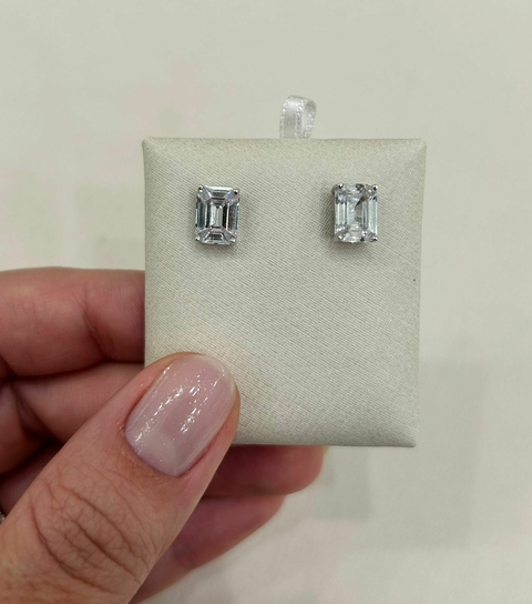 Brinco Retangular Zircônia Prata 925 com Ródio - comprar online