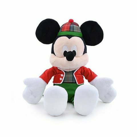 Pelúcia Mickey c/ Bone e Casaco Xadrez Verde/Vermelho - 30 cm - Natal Disney