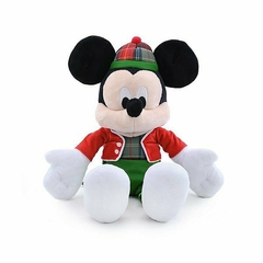 Pelúcia Mickey c/ bone e Casaco Xadrez Verde/Vermelho - 40 cm - Natal Disney