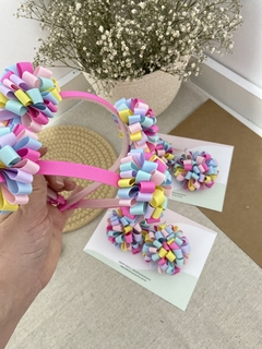 Tiara de pompom de fita colorido- unidade - comprar online
