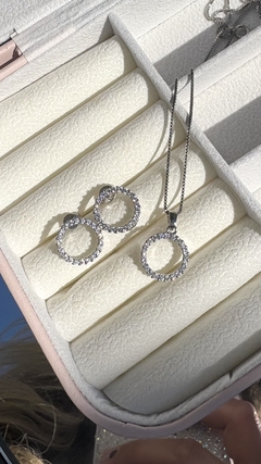Conjunto cravejado prata círculo