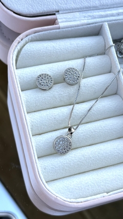 Conjunto | colar e brinco cravejados pizza prata